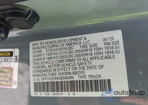 2025 Honda Ridgeline Black Edition from USA, damaged, VIN 5FPYK3F84SB040086